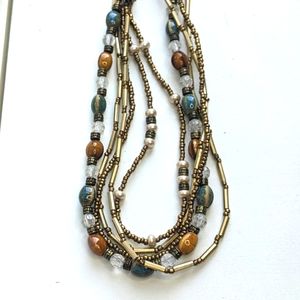 Vintage Premier Designs 5 strand gold tones and Glass Beads Boho Necklace